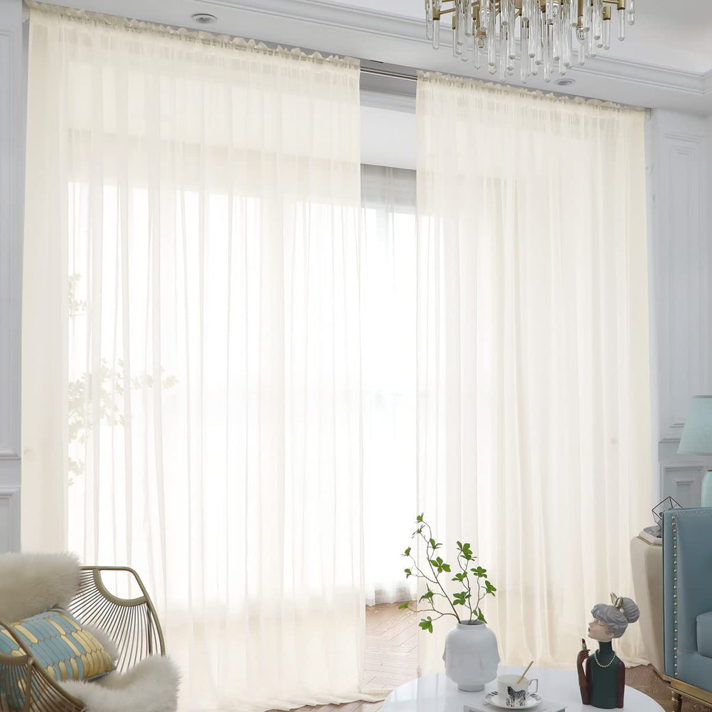 Window Beige Sheer Curtains 145 Inches Long 2 Panels Sheer Curtain Basic Rod Pocket Panel For Bedroom Children Living Room Yard