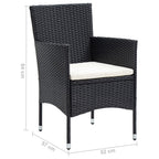 vidaXL 4X Black Poly Rattan Patio Dining Chairs–Outdoor/Garden Seat Set w/Cushions – 20.9"x22.8"x33.1"
