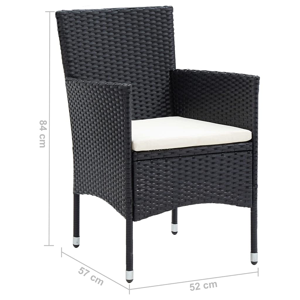 vidaXL 4X Black Poly Rattan Patio Dining Chairs–Outdoor/Garden Seat Set w/Cushions – 20.9"x22.8"x33.1"