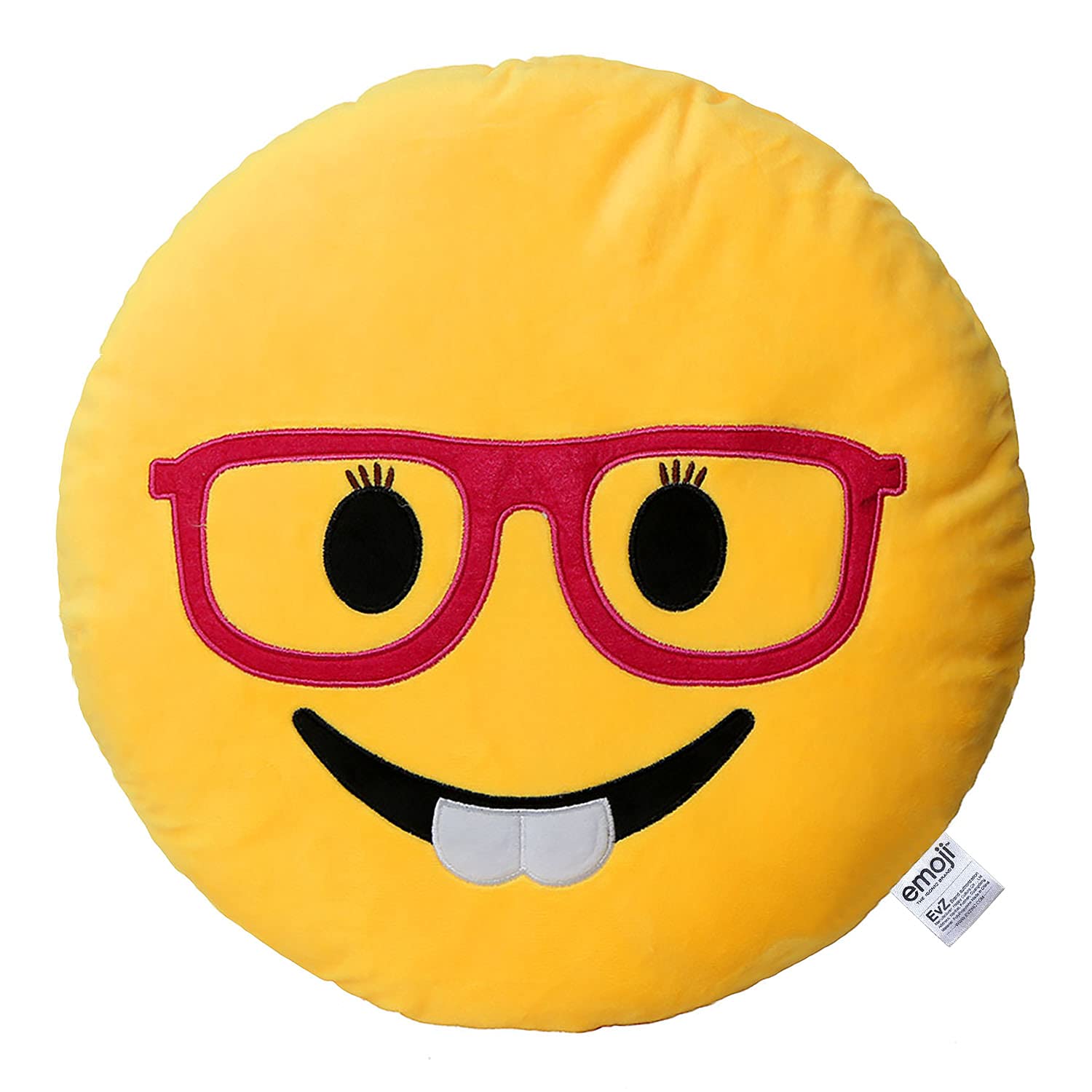 Evz Emoji Glasses Girl Face Emoticon Cushion Stuffed Plush Soft Pillow, Official Certified, 32Cm Yellow