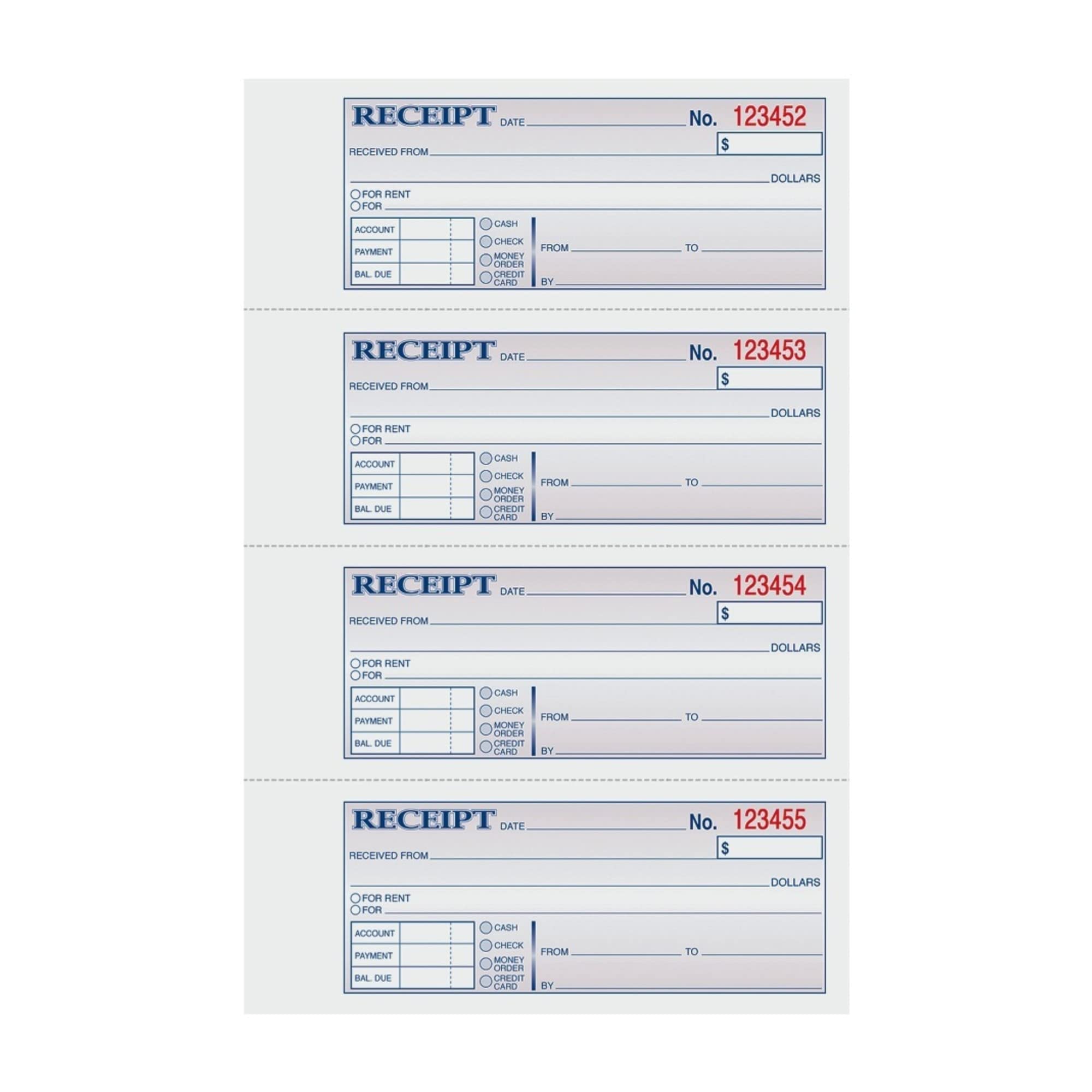 Tops Money/Rent Receipt Book, 3-Part, Carbonless, 11 X 7-5/8 Inches, 4 Receipts/Page, 100 Sets Per Book (46808)