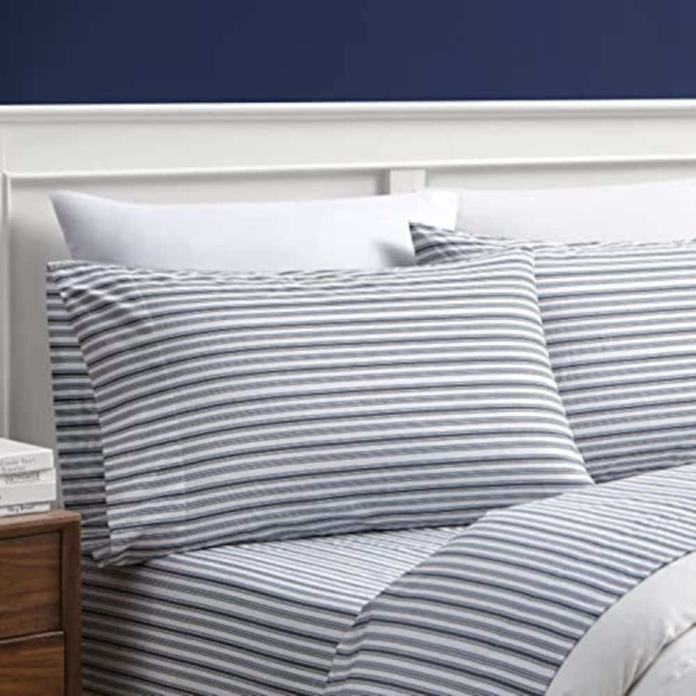 Nautica - Queen Sheets, Cotton Percale Bedding Set, Casual Home Decor (Coleridge Stripe Charcoal, Queen)