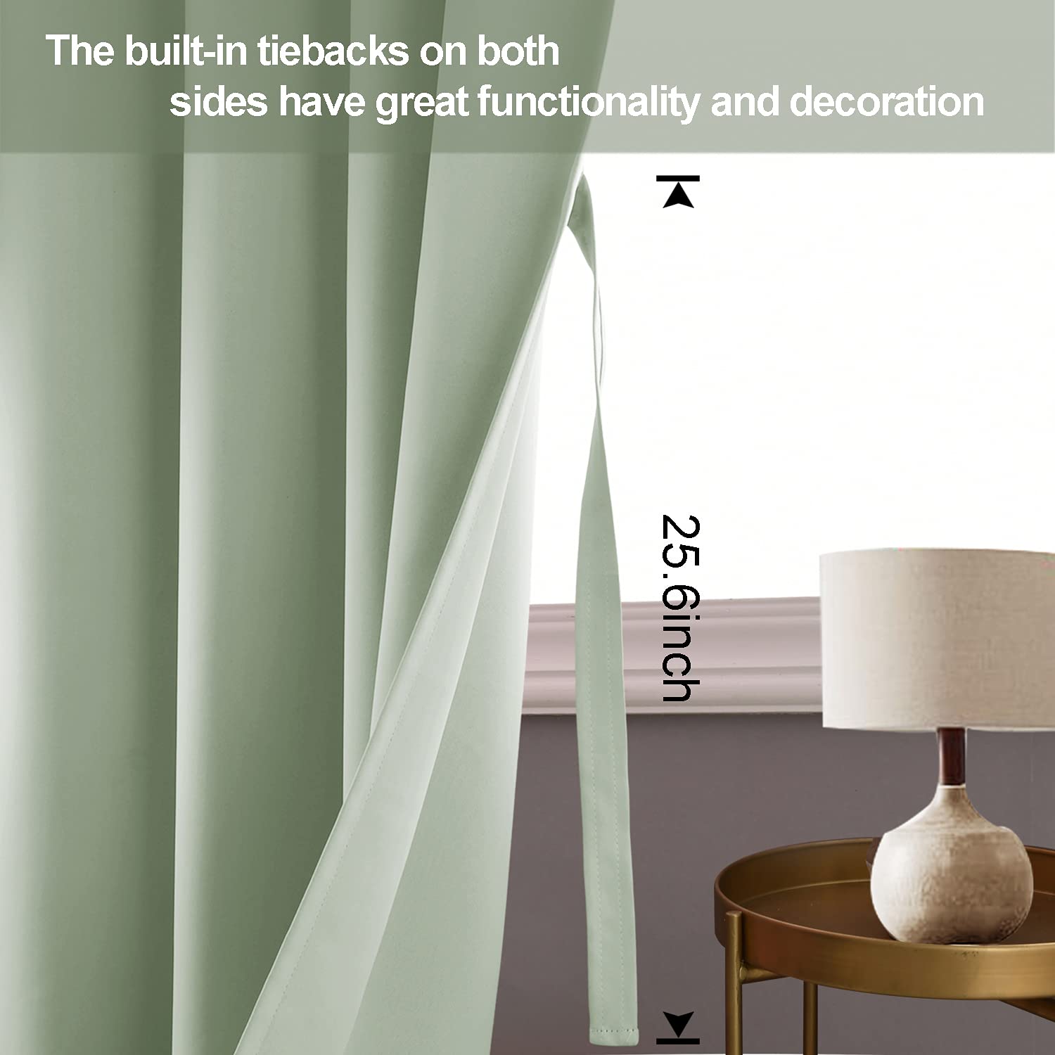 Jiuzhen Light Green Blackout Curtains With Tiebacks Thermal Insulated, Light Blocking And Noise Reducing Grommet Curtains For And Living Room, Set Of 2 Window Curtain Panels, 70 X 63 Inch Length