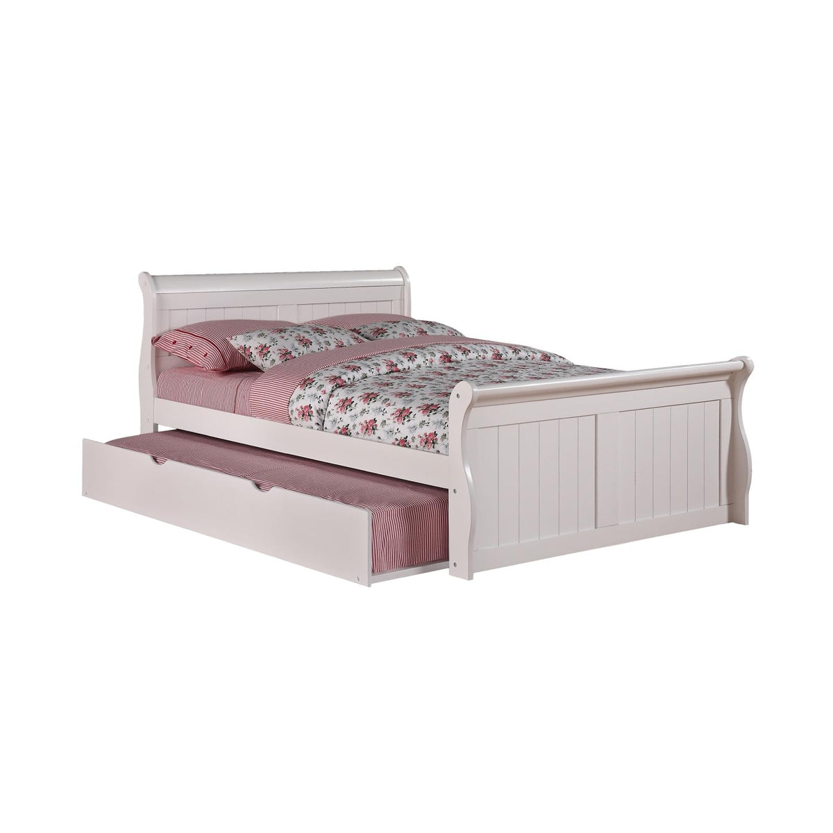 Donco Kids 325-Fw_503-W Sleigh Bed Withtrundle Bed, Full/Twin, White