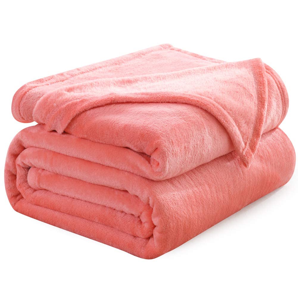 Nanpiper Flannel Fleece Living Coral Blanket Throw Size Luxury Microfiber Soft Throw 50' X 65' Fluffy Solid Throw Blanket For