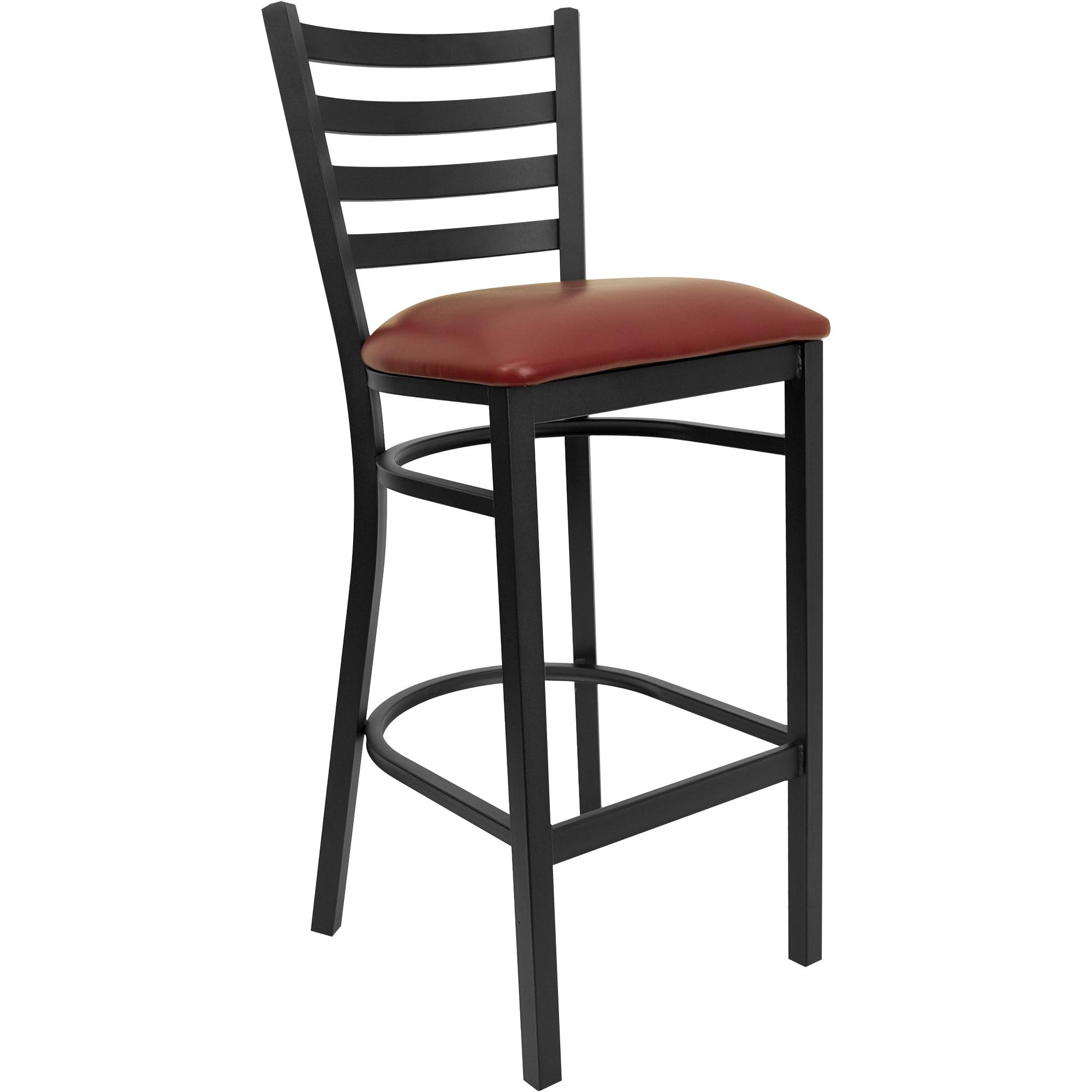 Flash Furniture HERCULES Series Black Ladder Back Metal Restaurant Barstool - Burgundy Vinyl Seat