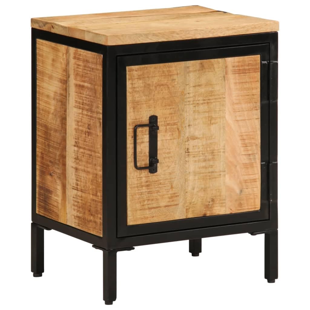 vidaXL Bed Cabinet - Rectangular Nightstand, 15.7"x11.8"x20.7", Solid Rough Mango Wood, Brown, Iron Legs for Bedroom/Living Room