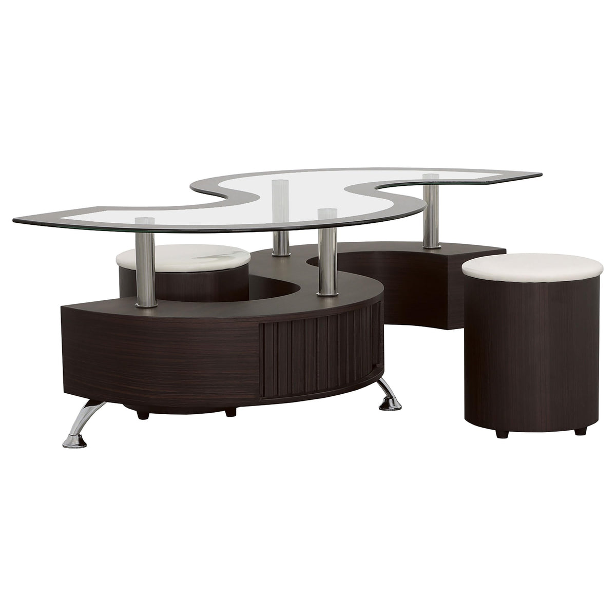 Coaster Home Furnishings Delange Coffee Table and Upholstered Stools Cappuccino