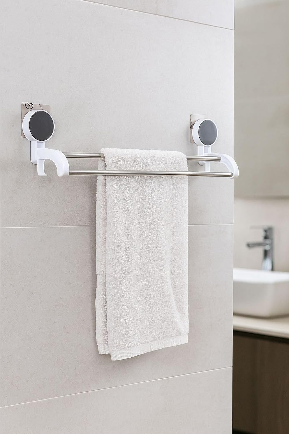 JALCON Double Towel Rack Wall Mounted | Self Adhesive Stainless Steel Towel Holder | No Drill Bathroom Towel Rod | Waterproof &