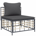 vidaXL Patio Middle Sofa with Dark Gray Cushions in Anthracite, Weather Resistant PE Rattan and Powder-Coated Steel, Modular and Contemporary Design with Comfortable Thick Cushions for Outdoor Use