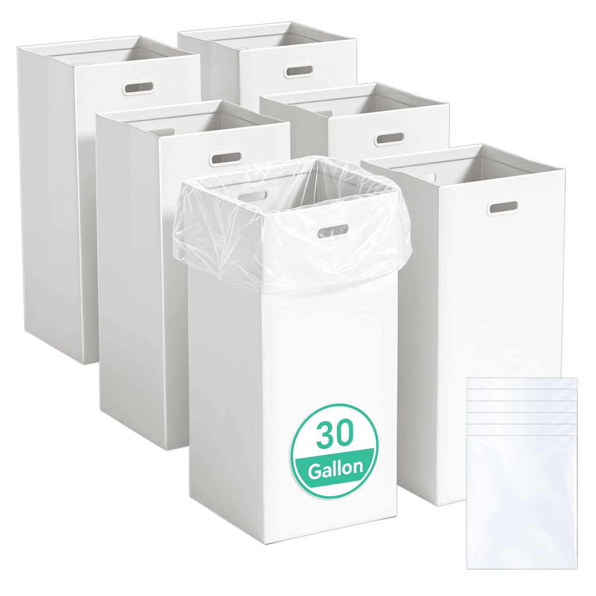 Drconox 6 Pack 30 Gallon Disposable Cardboard Trash Cans, White