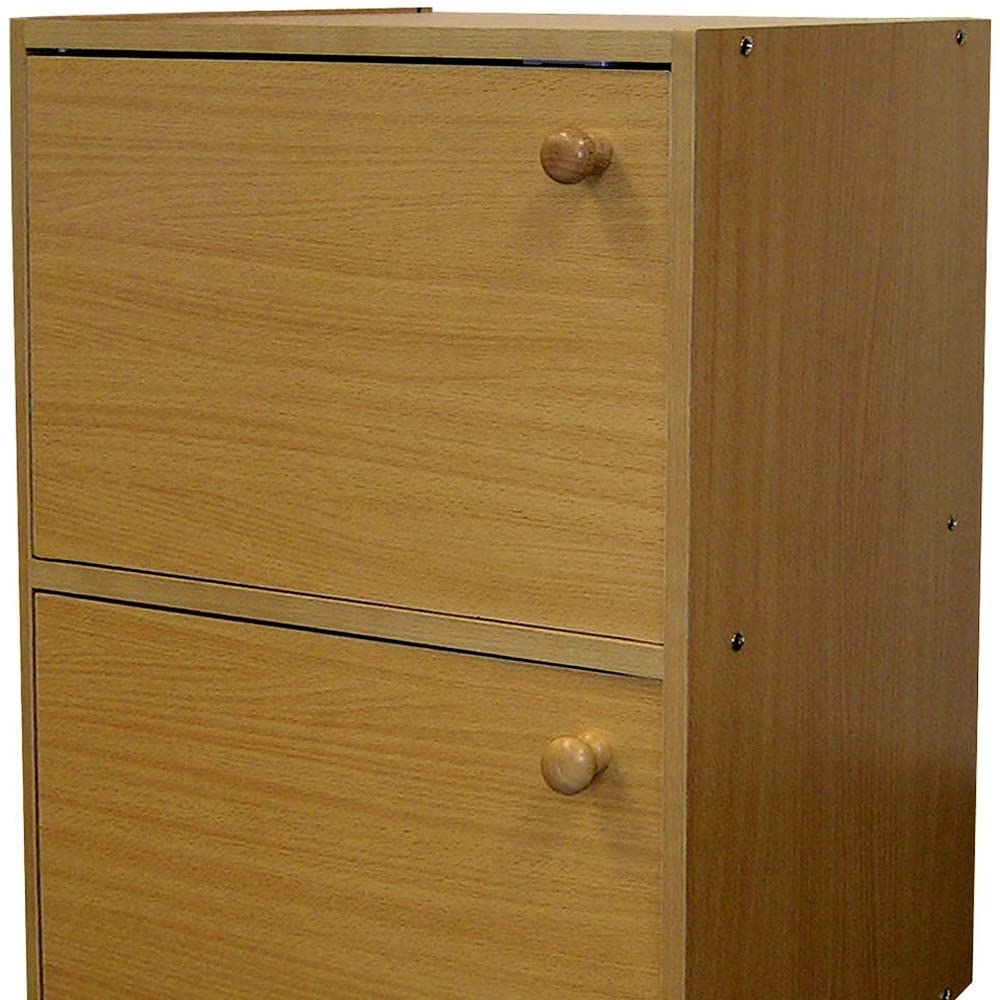 HomeRoots Wood Standard Natural Double Door Verticle Book Shelf