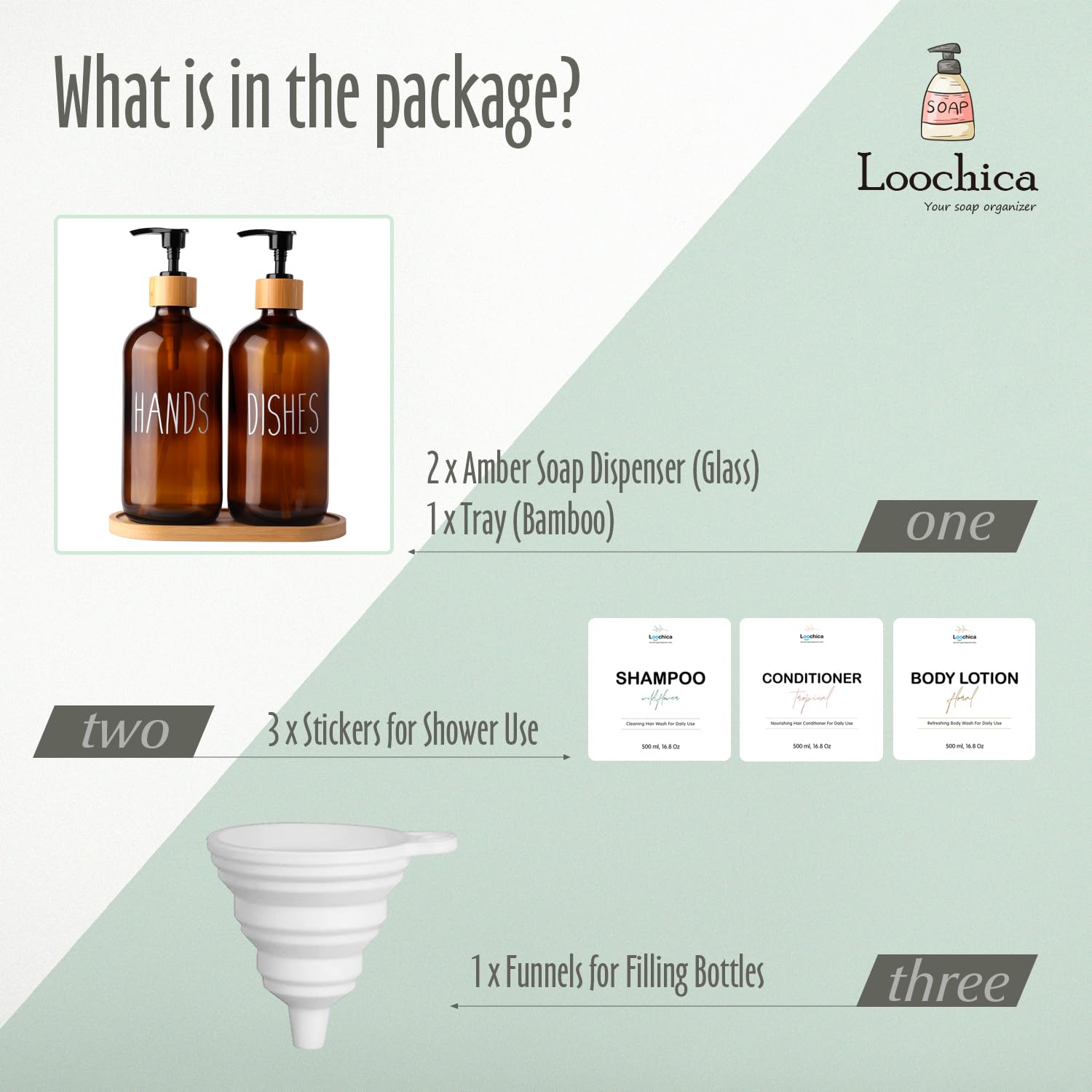 Loochica Amber Glass Soap Dispenser Set With Tray, Amber Dish And Hand Soap Dispenser Set, Refillable Reusable Apothecary Soap P