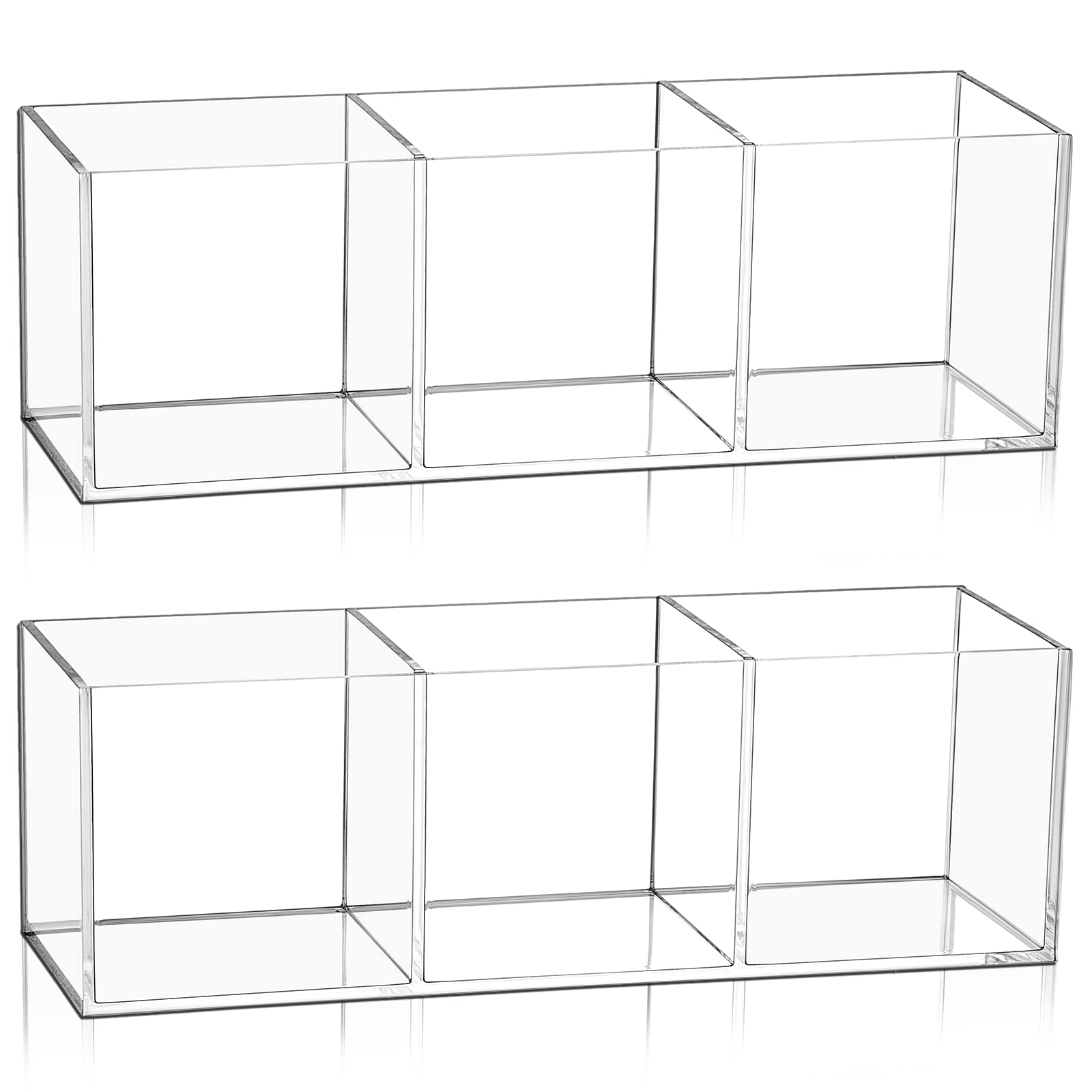 Epakh 2 Pieces Acrylic Cube Organizer 3 Compartments Clear Acrylic Pencil Holder Makeup Brush Organizer Acrylic Drawer Organizer