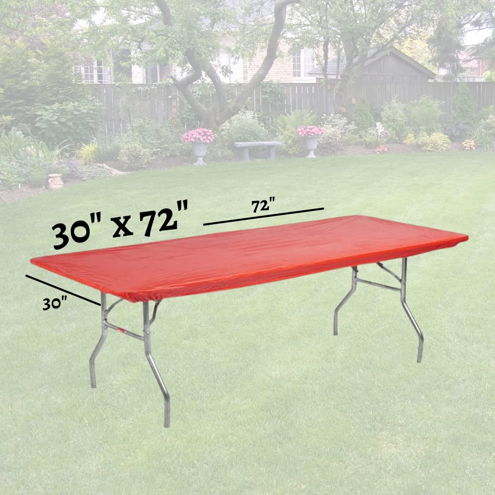 Kwik-Covers 6' Rectangular Plastic Table Covers Bundle Of 5 With Seventy (70) Ohm Commerce Paper Napkins - Indoor Or Outdoor Fitted Table Covers (Table Not Included) (30' X 72' Red)