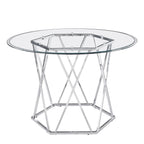 Steve Silver Furniture Escondido 48-Inch Round Dining Table, Mid-Century Modern Styling, Tempered Glass Table Top, Kitchen/Dining Room, Chrome Iron Base, 48" D x 48" W x 30" H, Chrome