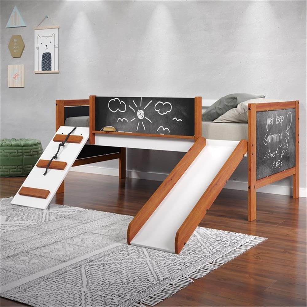 Acme Aurea Twin Loft Bed with Slide in Cherry Oak and White