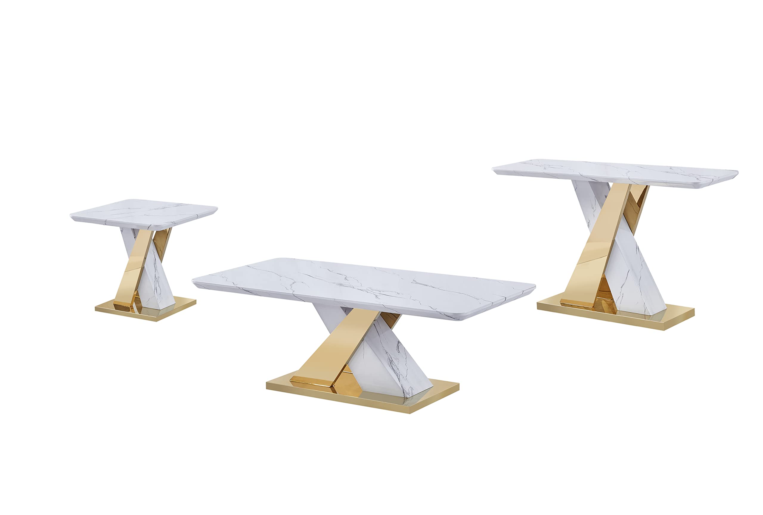Best Quality Furniture CT297-8-9 Coffee Table Set, White/Gold