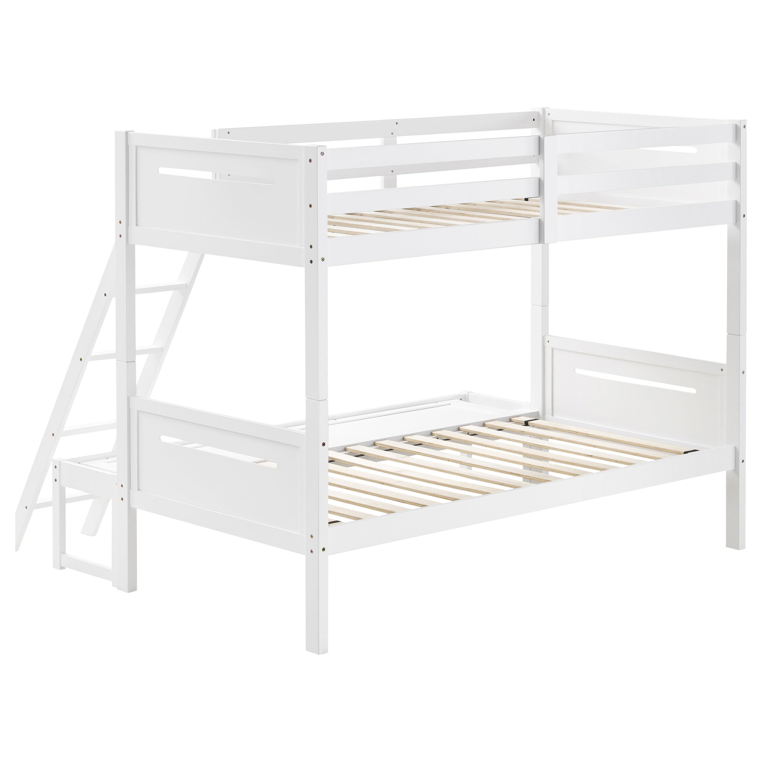 Coaster Home Furnishings Littleton Transitional Wood Twin Over Full Size Bunk Bed Frame with Ladder and Guardrails Fully Slatted Mattress Ready Foundation White 405052WHT