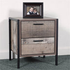 Os Home And Office Furniture Model Two Drawer Metal Frame And Legs Night Stand, Rustic Reclaimed Barnwood Laminate