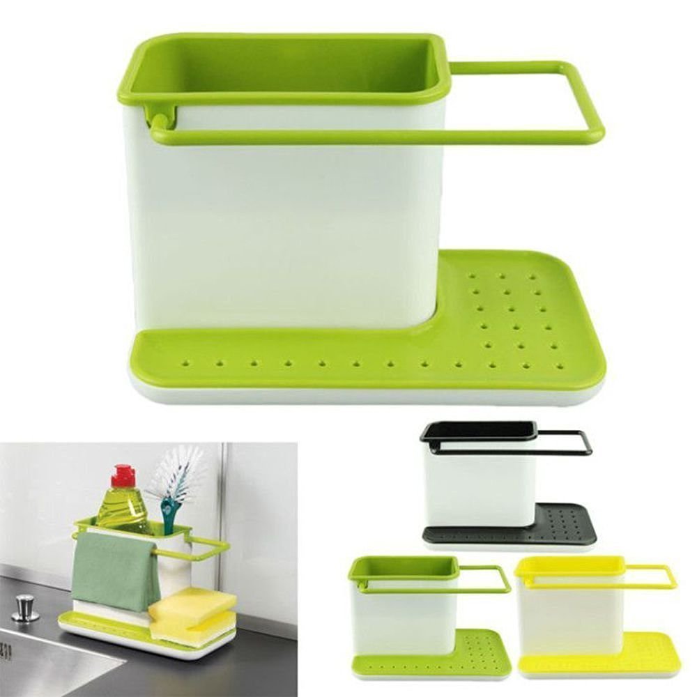 PINDIA 1Pc Self Draining Tidy Kitchen Sink Organizer Holder for Dish Soap Sponge Brush Holder Drains Water