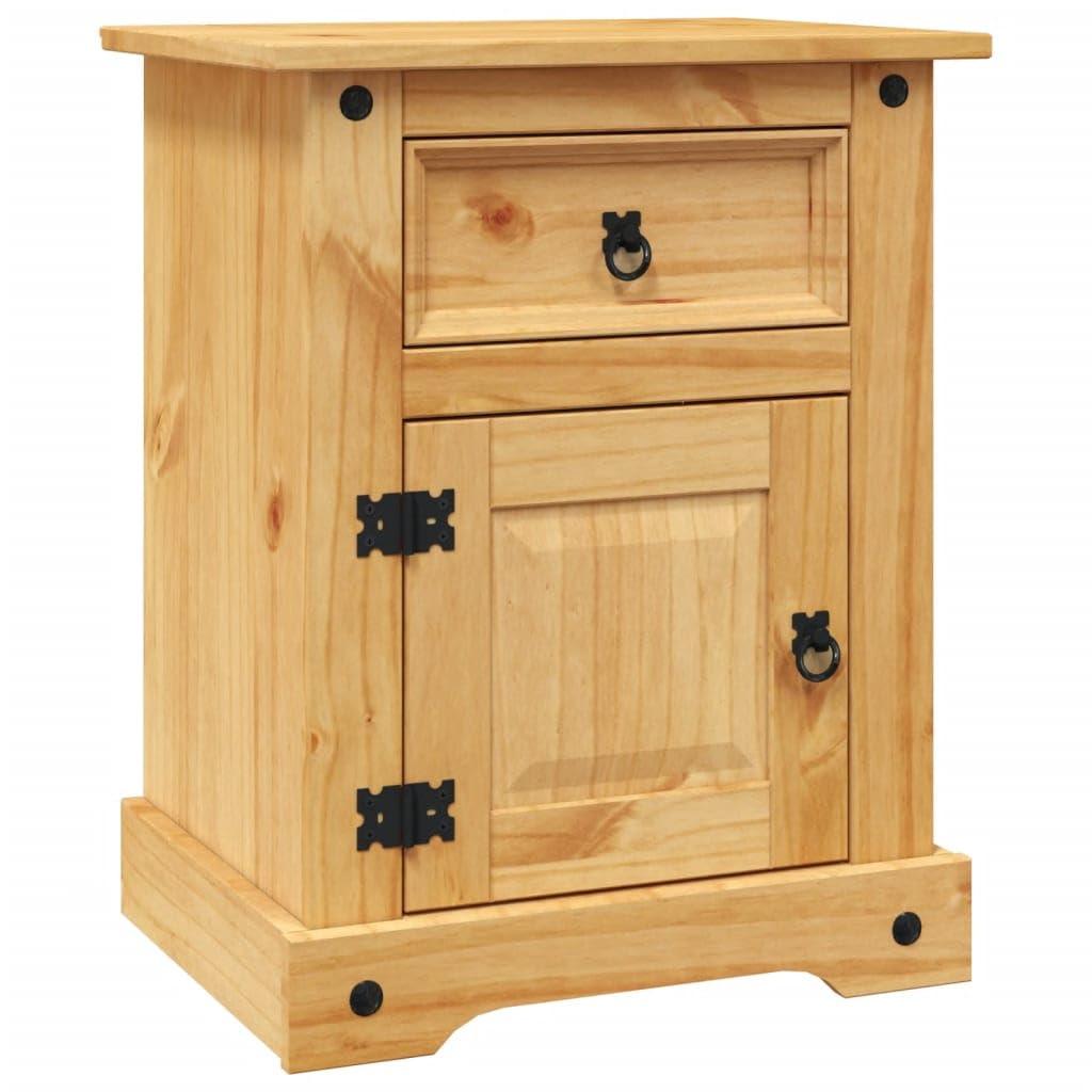 vidaXL Beside Cabinet with 1 Drawer and 1 Door, Rustic Style Cabinet with Iron Ring Pulls, Corona Range, Solid Pine Wood, 20.9''x15.4''x26''