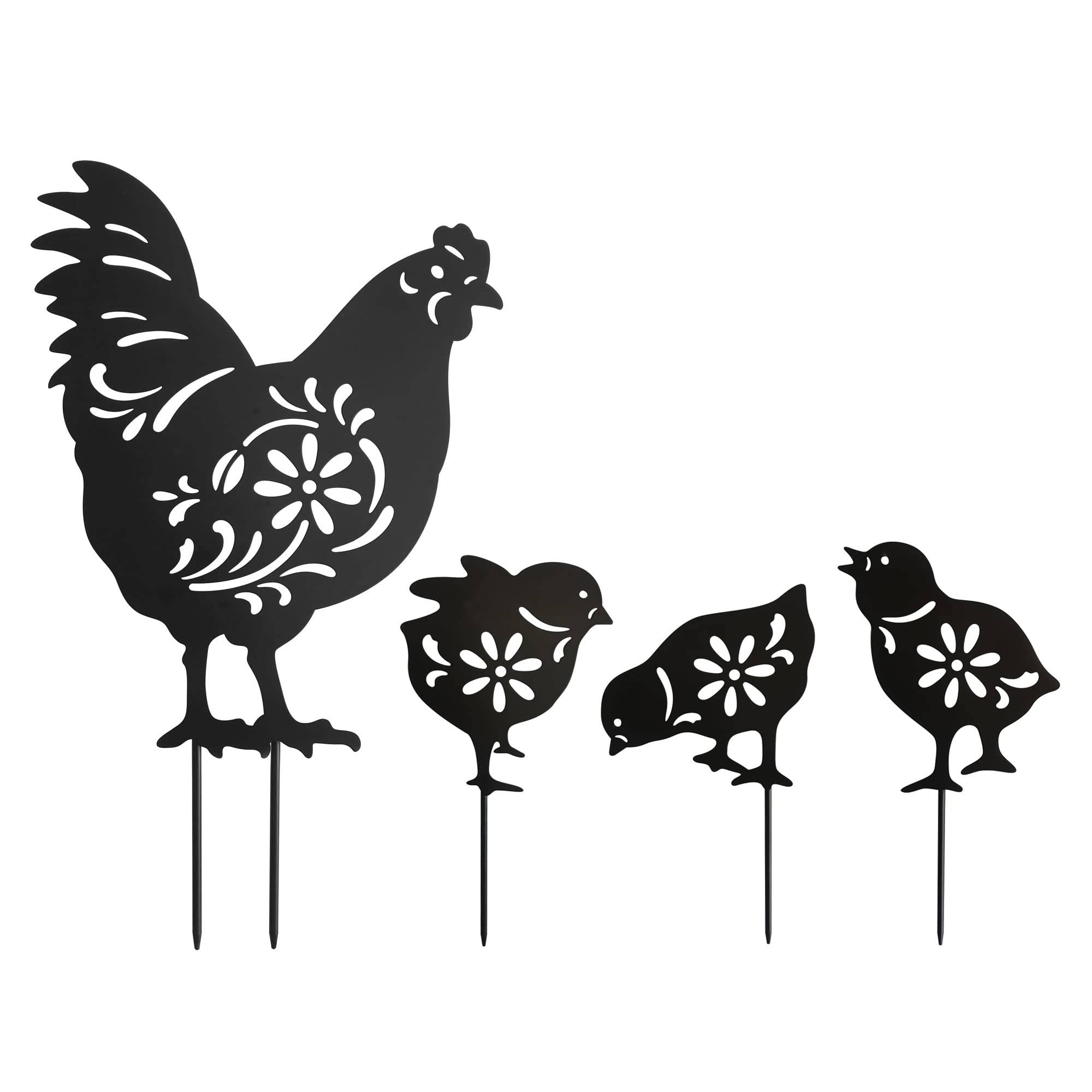 Hokfirm Garden Metal Stakes Outdoor Garden Art, Farm Yard Lawn Decor, Animal Silhouette Garden Stakes, Chicken Statues, Set Of 4