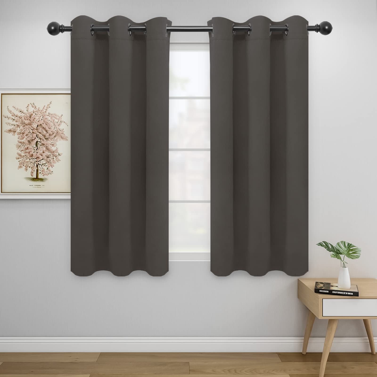 Easy-Going Blackout Curtains For Bedroom, Solid Thermal Insulated Grommet And Noise Reduction Window Drapes, Room Darkening Curtains For Living Room, 2 Panels (42X54 In, Taupe)