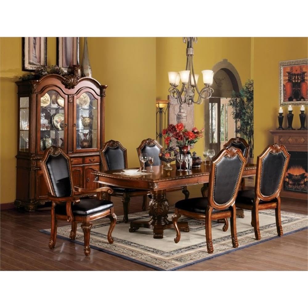 Acme Chateau De Ville Upholstered Wooden Side Chair in Black and Cherry