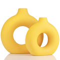 Yellow Vase Decor Donut Vase Set of 2 - Circle Hollow Vase, Modern Matte Ceramic Vase for Entryway Living Room Bedroom Dining Ta
