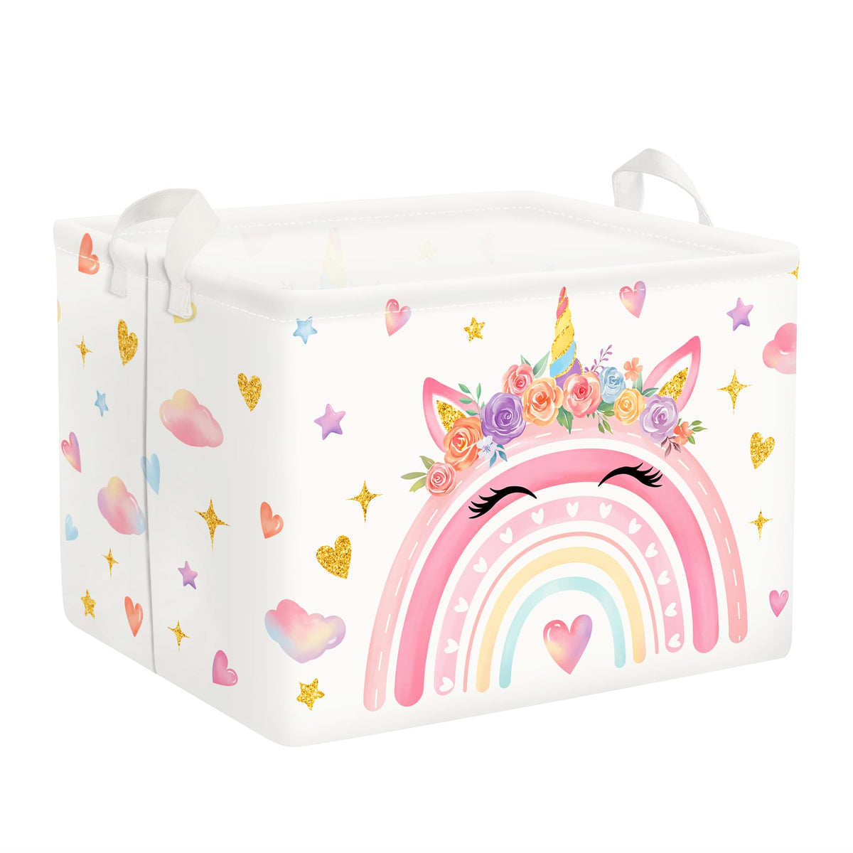 Clastyle Rainbow Kid Storage Basket Foldable Girl Laundry Hamper, 36L