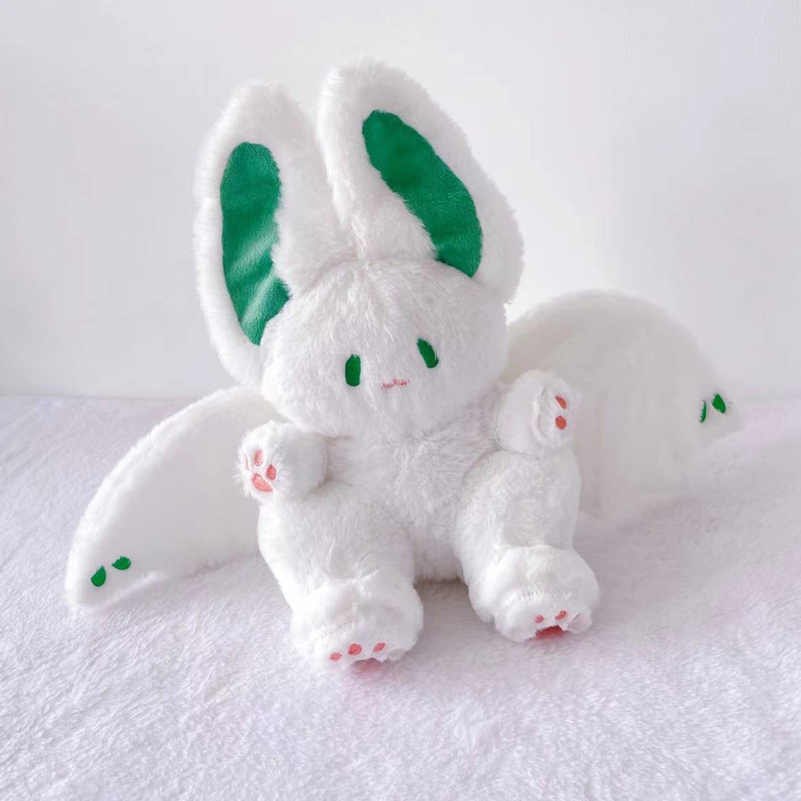 Peach Cat Cute Bat Bunny Plush Pillow Kawaii Bat Rabbit Stuffed Animal For Kids White 12'