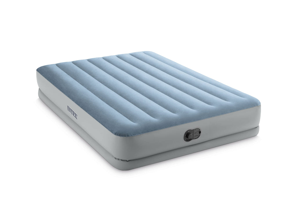 Intex 64159E Dura-Beam Plus Mid-Rise Air Mattress: Fiber-Tech - Queen Size - Built-In Usb Electric Pump - 14In Bed Height - 600L