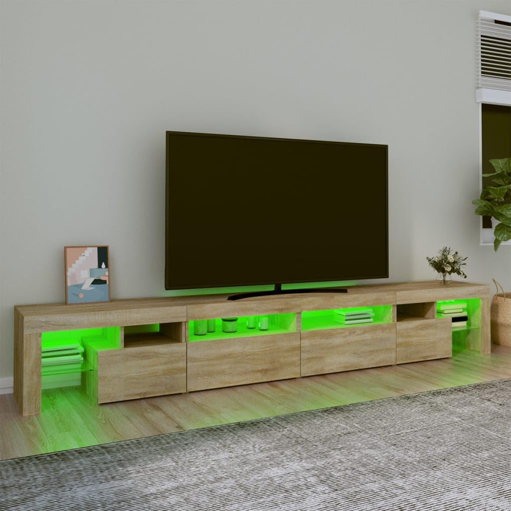 vidaXL TV Stand with LED Lights Home Bedroom Living Room Entertainment Center HiFi Side Cabinet TV Console Stand Media Unit Furniture Sonoma Oak