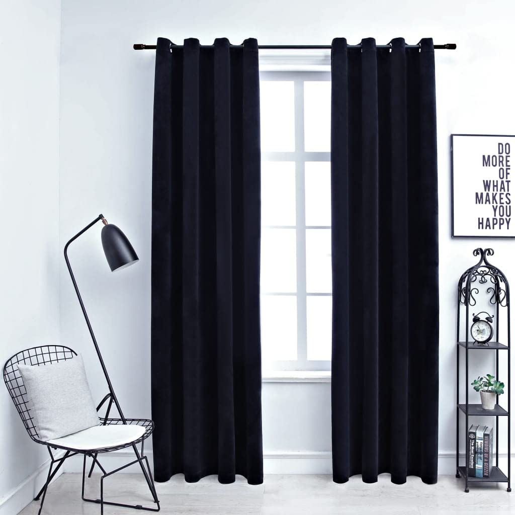 vidaXL 2X Blackout Curtain with Rings Window Blind Covering Drape Drapery Interior Privacy Bedroom Living Room Black 54&quot;x63&quot; Velvet