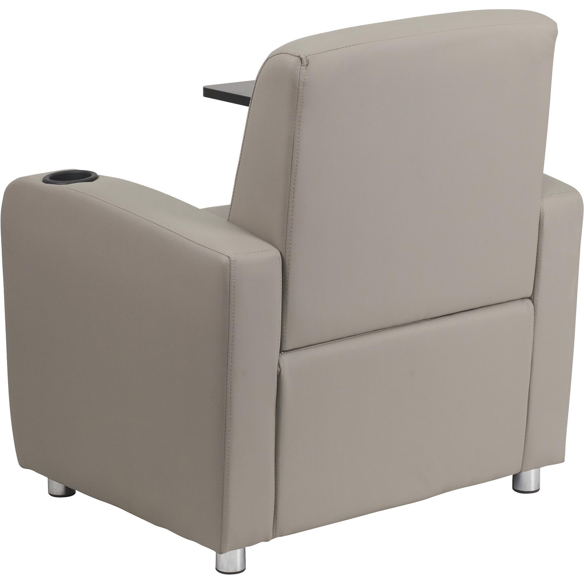 Flash Furniture George Leathersoft Guest Chair With Tablet Arm And Cup Holder, Upholstered Tablet Arm Chair For Offices And Waiting Rooms, Gray