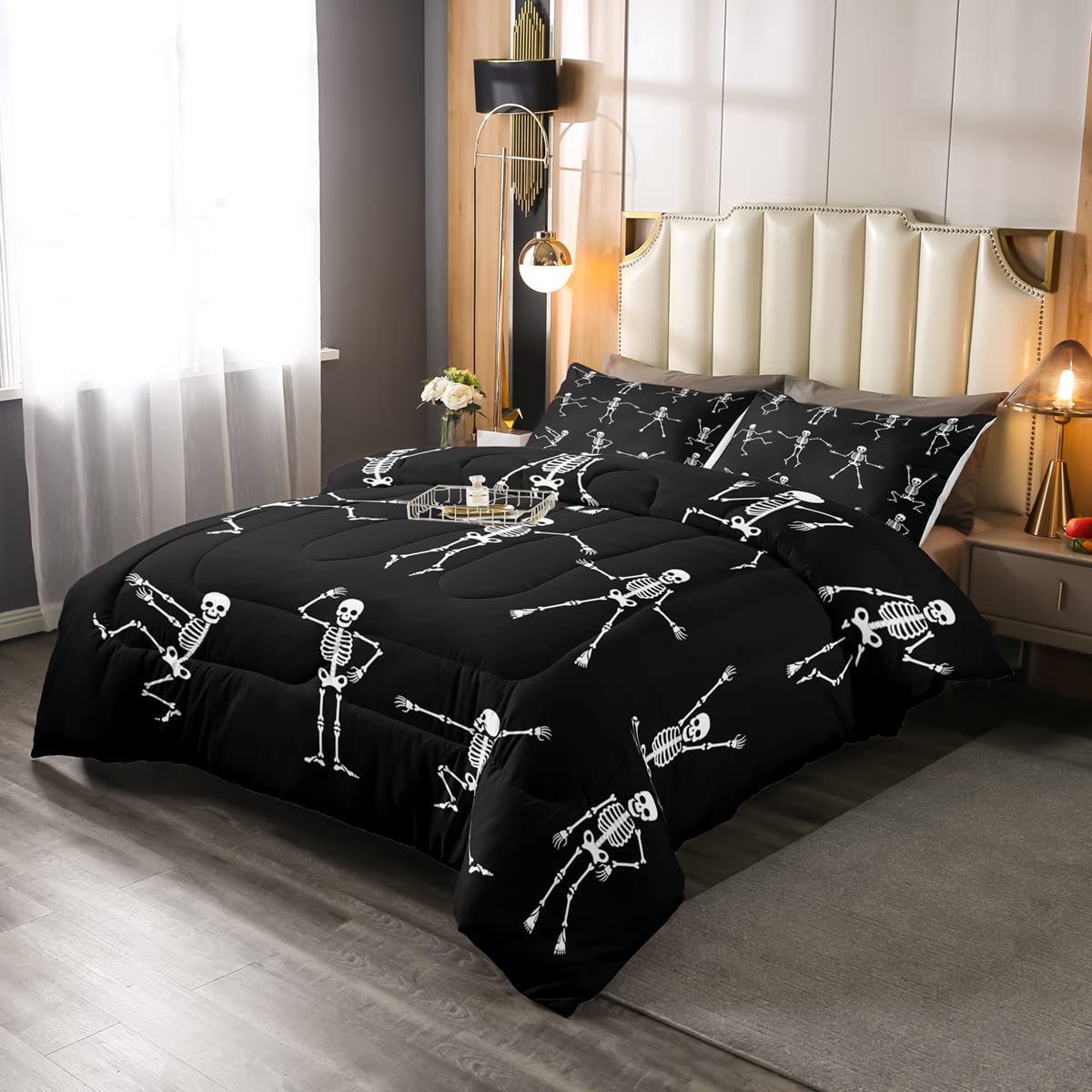 Erosebridal Sugar Skull Comforter Set Full Size Skeleton Bones Bedding Set for Kids Boys Girls Teens Adult Halloween Horror Them