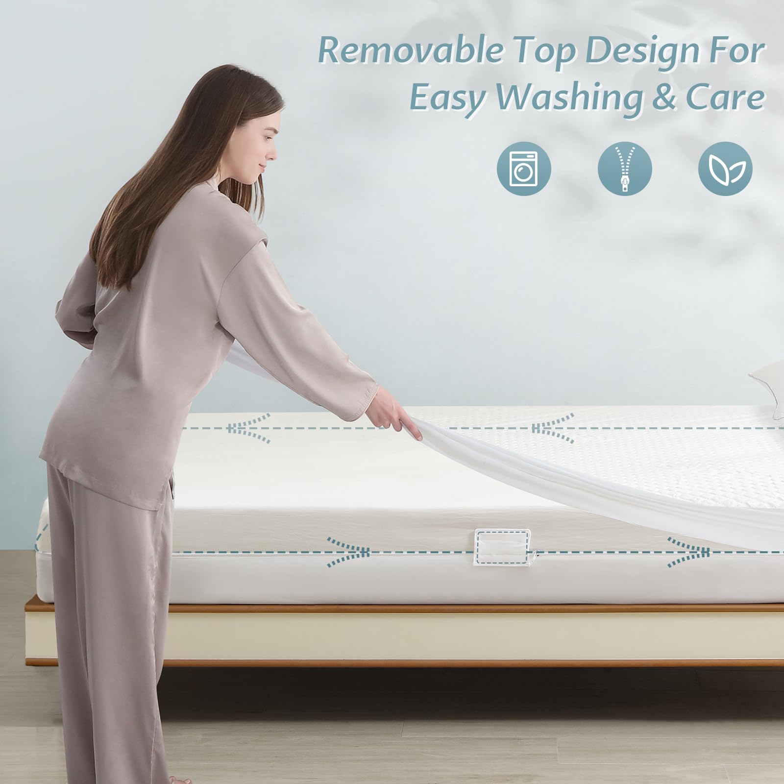 Queen Size Bamboo Rayon Mattress Protector With Zipper - 100% Waterproof Zippered Mattress Cover - Soft & Cooling Noiseless Bed