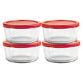 Anchor Hocking SnugFitTM Round Food Storage Containers with Lids (4-Piece, 7-cup, Red, oven-safe)