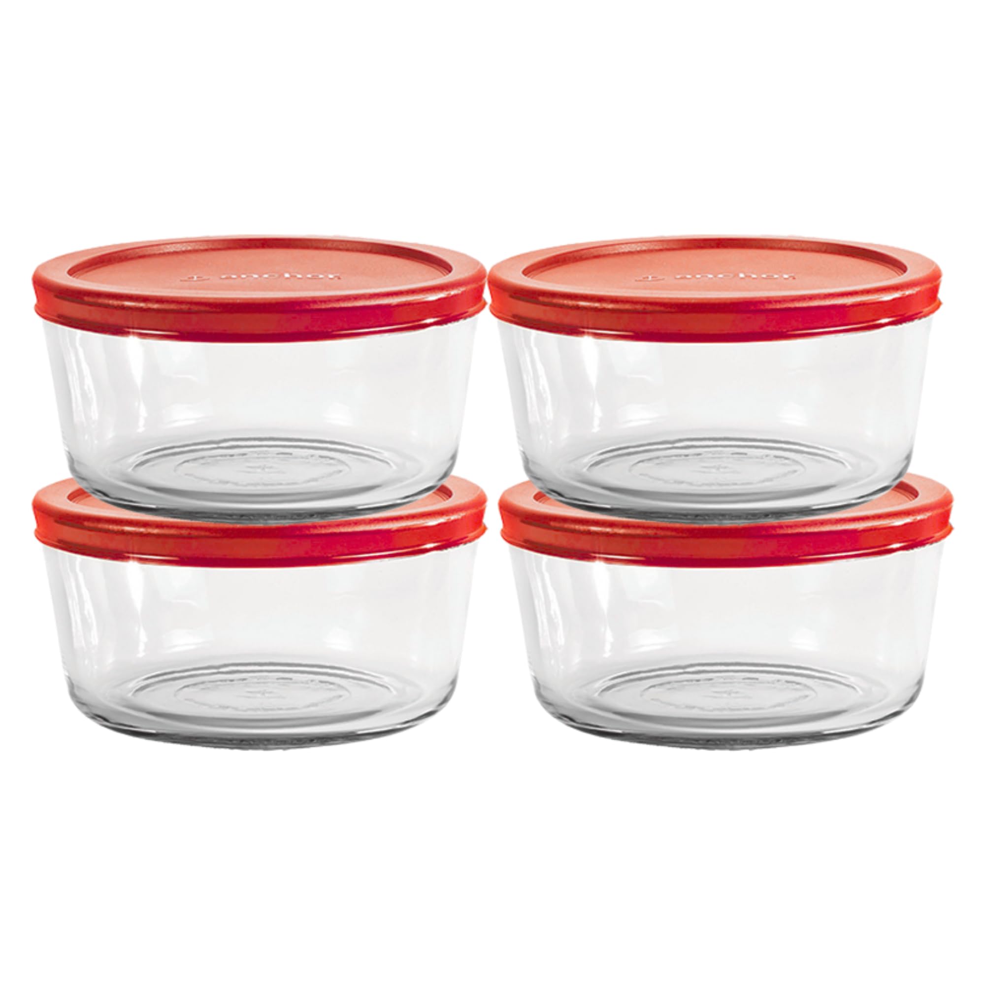 Anchor Hocking SnugFitTM Round Food Storage Containers with Lids (4-Piece, 7-cup, Red, oven-safe)