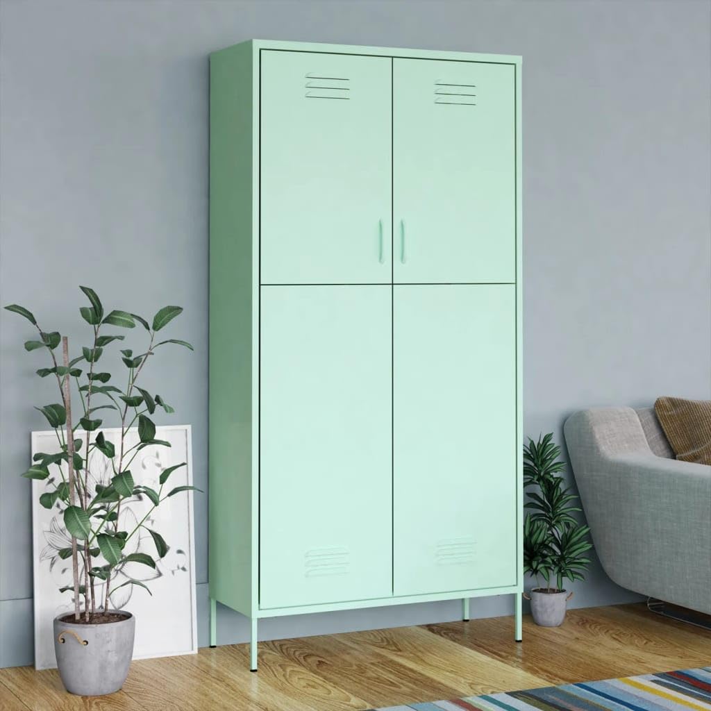 vidaXL Steel Wardrobe - Adjustable Mint Green Storage Cabinet with 4 Shelves, Hanging Rod and Stability Levelers - Durable Industrial Style Clothing Cabinet - Size: 35.4&quot;x19.7&quot;x70.9&quot;