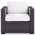 Crosley Furniture Biscayne Outdoor Chair, Wicker Patio Chairs for Porch, Deck, Balcony, Backyard, Brown with White Cushions