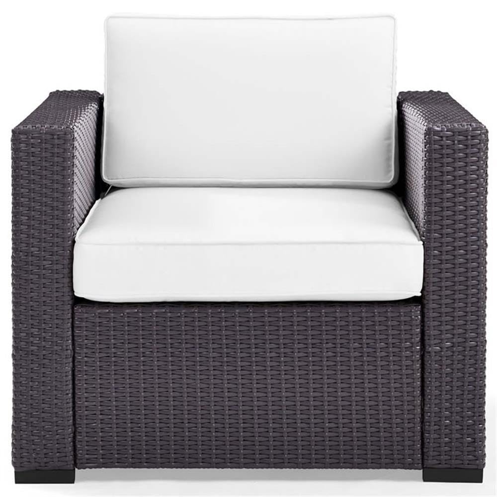 Crosley Furniture Biscayne Outdoor Chair, Wicker Patio Chairs for Porch, Deck, Balcony, Backyard, Brown with White Cushions