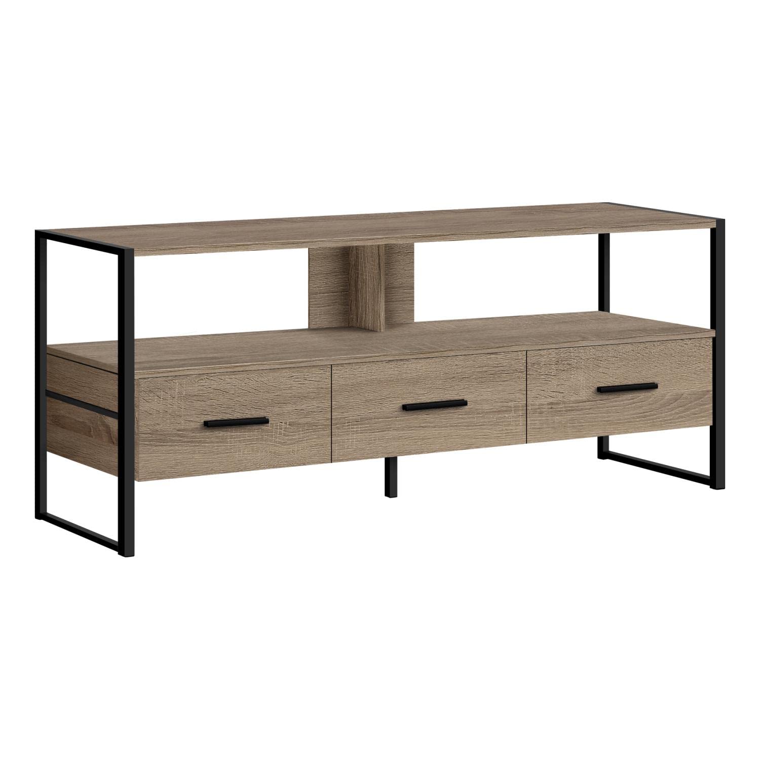 Monarch Specialties I 2618 Tv Stand, 48 Inch, Console, Media Entertainment Center, Storage Drawers, Living Room, Bedroom, Laminate, Metal, Brown, Black