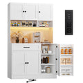 FJTJBSI 72 Kitchen Pantry Cabinet with LED Light and Charging Station Tall Pantry Storage Cabinet with Adjustable Shelves and Do