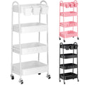White 4 Tier Rolling Cart Metal with Wheels, Heavy Duty Utility Storage Organizer Carts on Wheels, Four Tiered Roller Cart for B