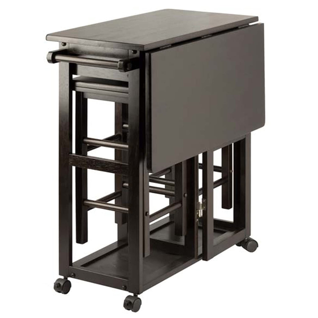 Winsome WN-23330 Suzanne 3 Piece Space Saver Foldable Compact Kitchen Island or Card Table with Extending Leaf and Stool Set for Small Spaces, Coffee