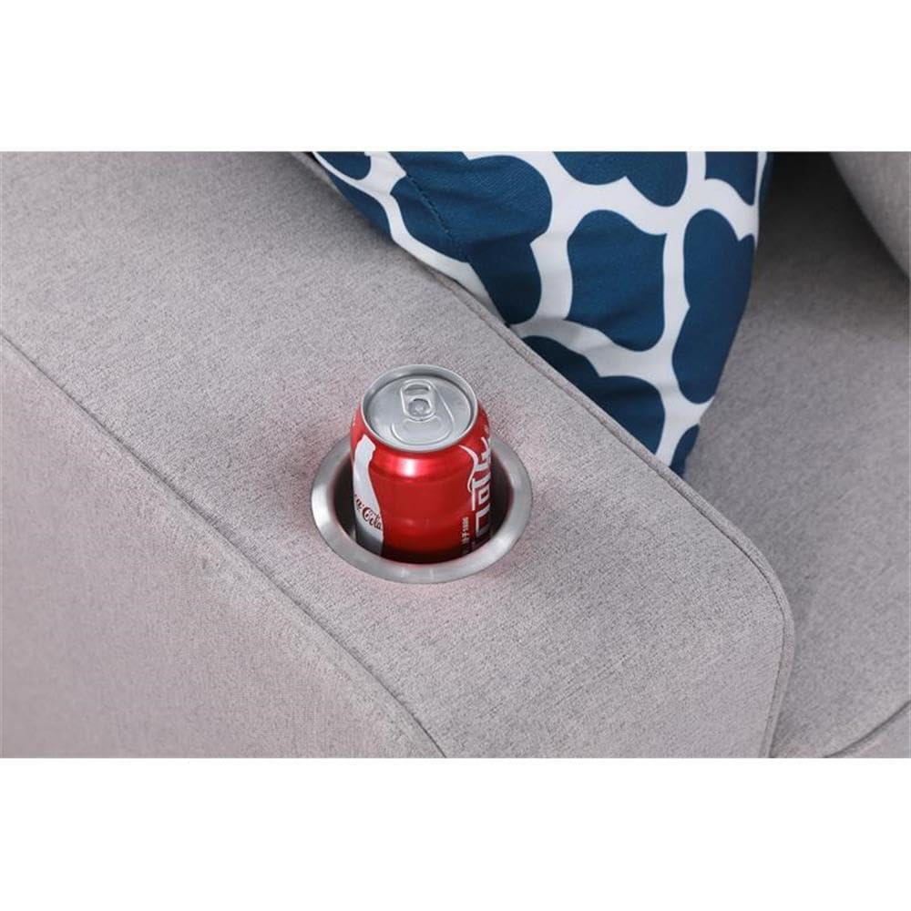 Lilola Home Cooper Light Gray Linen Sofa with Cupholder
