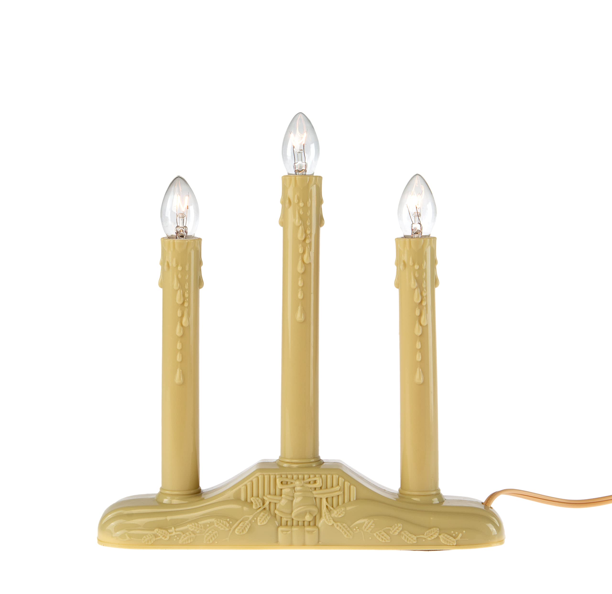 Creative Hobbies 3 Light Electric Candolier Indoor Christmas Candle Lamp, Ivory Plastic with Clear C7 Light Bulbs
