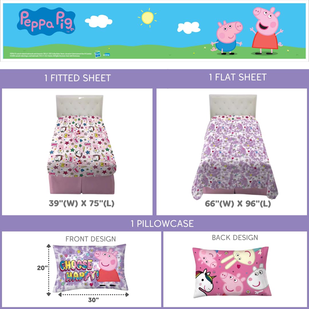 Franco Peppa Pig Pink Heart Kids Bedding Super Soft Microfiber Sheet Set, Twin, (Officially Licensed Product)